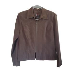 Women's Faux Suede Animal Print Jacket, Olive Green Alligator Zip Front, Size 12